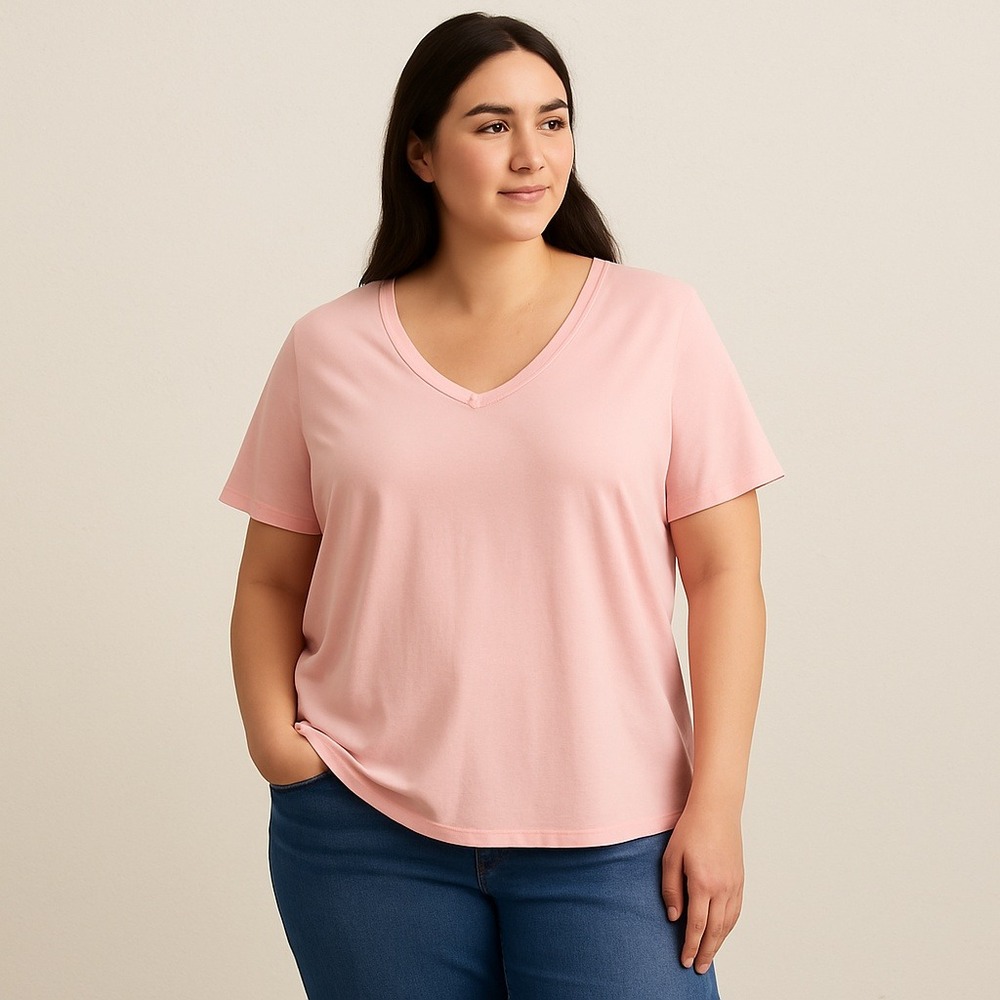 Terra & Sky Womens 0X Light Peach V-Neck Tee Soft Cotton NormCore Basic Layering